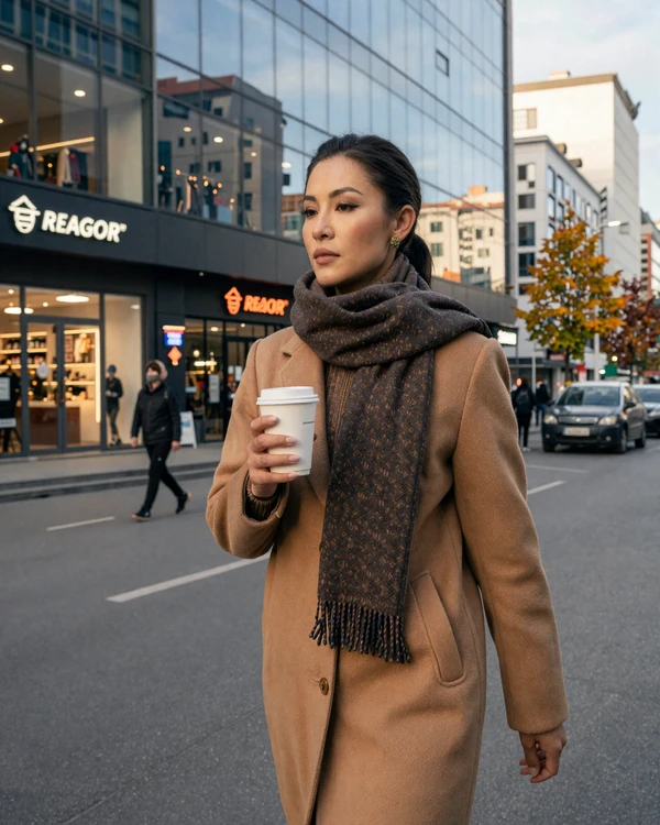 Modern Mongolian woman walking through trendy Ulaanbaatar street with coffee - discover cosmopolitan Mongolian dating culture