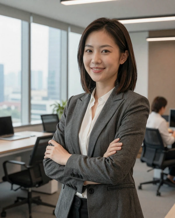 Modern Chinese professional woman standing confidently in Shenzhen co-working space - breaking stereotypes about Chinese women in dating