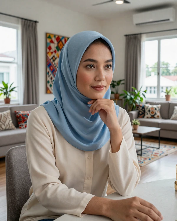 Singaporean Malay woman in her modern HDB flat - understanding multicultural dating expectations in Singapore