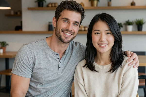 Kevin and Yuki - American man and Japanese woman happy couple who met on Asian dating site