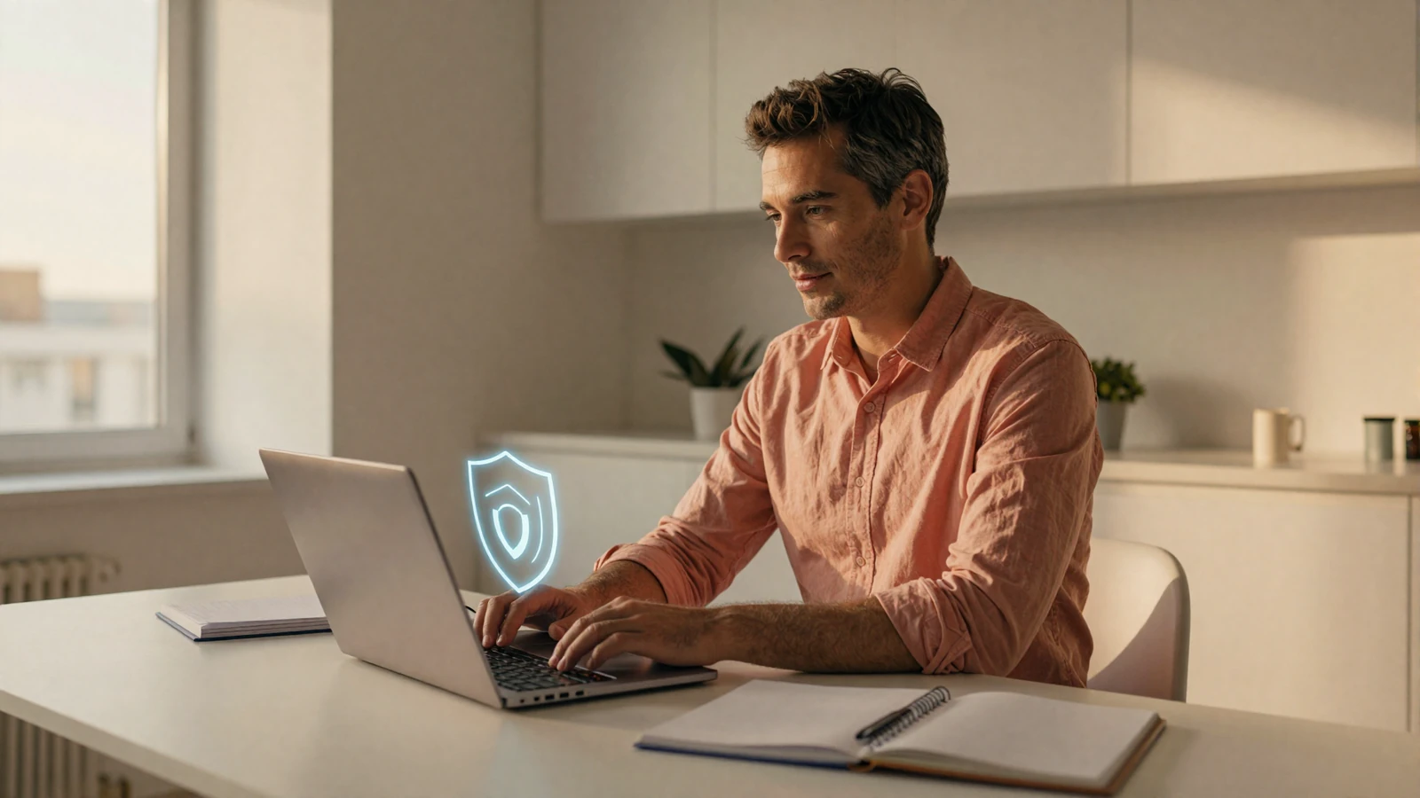 Man safely browsing a dating site on his laptop - learn how to avoid scams on dating sites