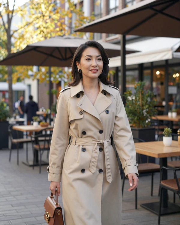 Modern Kazakh woman walking through Almaty cafe district - discover dating in Kazakhstan's cosmopolitan cities