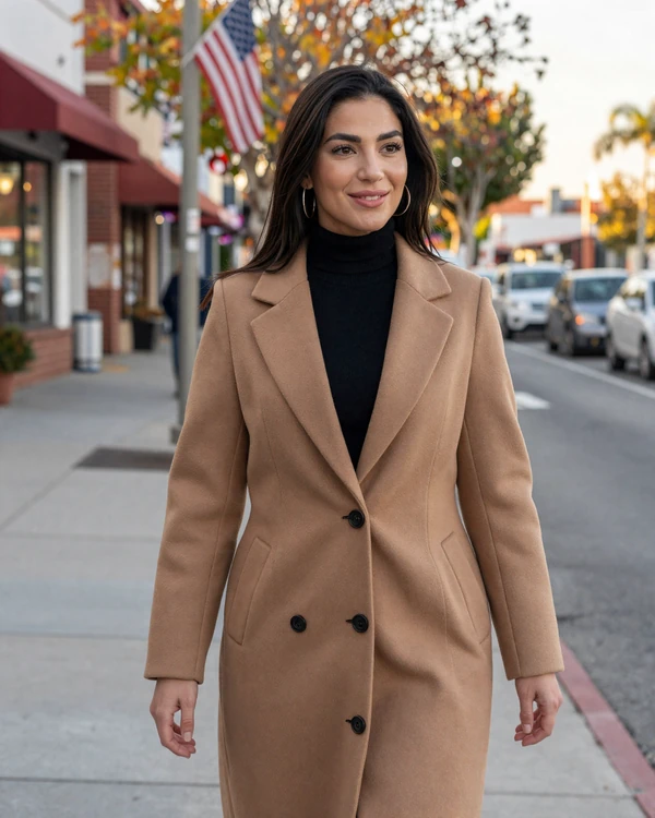 Stylish Armenian-American woman walking confidently on a Glendale California street - meet Armenian women in the US through our dating platform
