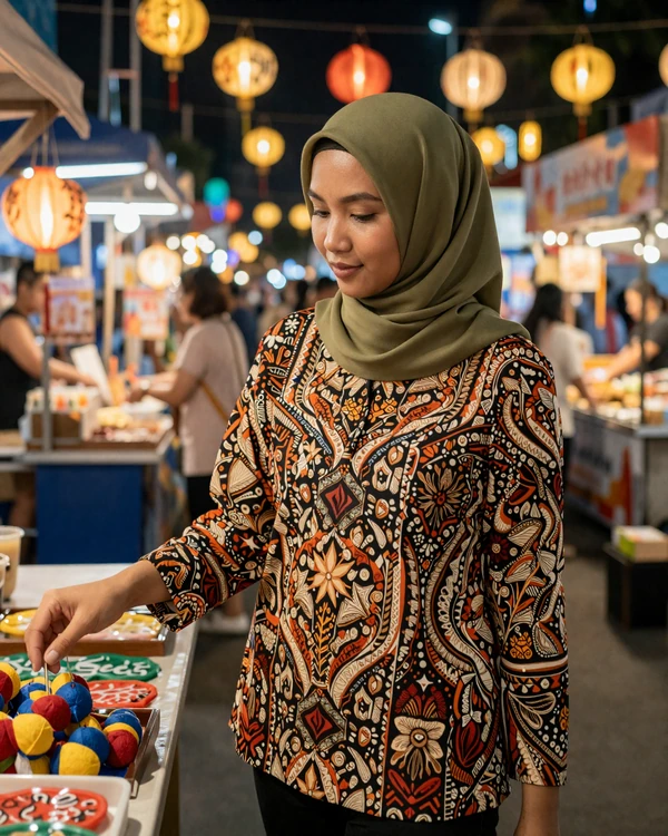Malaysian woman exploring a vibrant Kuala Lumpur night market - discover Malaysian dating culture through our trusted platform